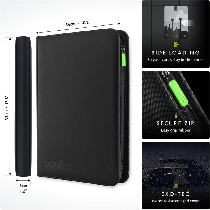9 Pocket Trading Card Zip Binder, 360 Cards, Premium Exo-Tec Album Material, 20 Side-Loading Pages, Folder for Collectible Games, Sports, TCG (Black)