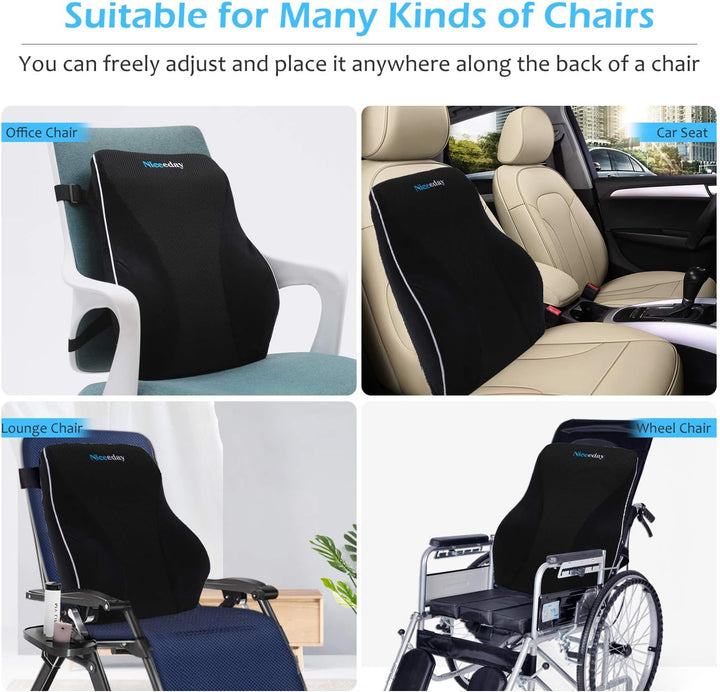 Lumbar Support Pillow for Office Chair Car Back Support Pillow, Memory Foam Gaming Chair Desk Chair Back Cushion for Lower Back Pain Relief, Ergonomic Back Rest with Double Adjustable Straps
