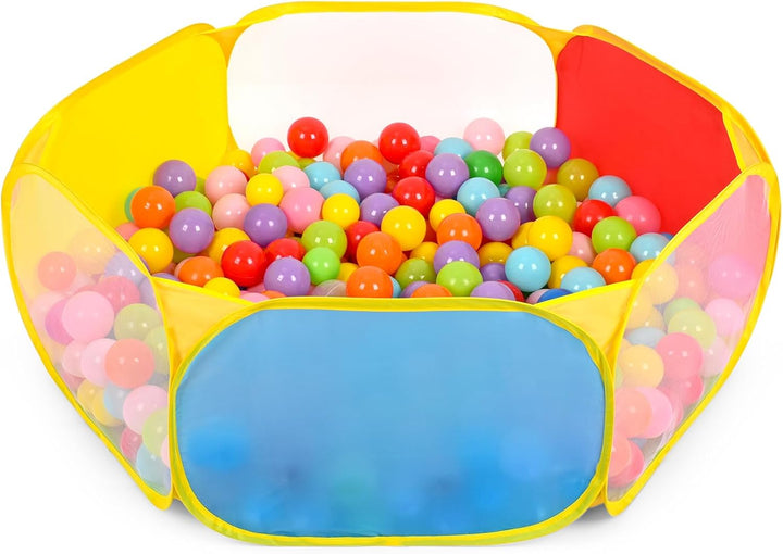 Kids Ball Pit Large Pop up Childrens Ball Pits Tent for Toddlers Playhouse Baby Crawl Playpen with Basketball Hoop and Zipper Storage Bag, 4 Ft/120Cm, Balls Not Included (Blue Yellow Red)