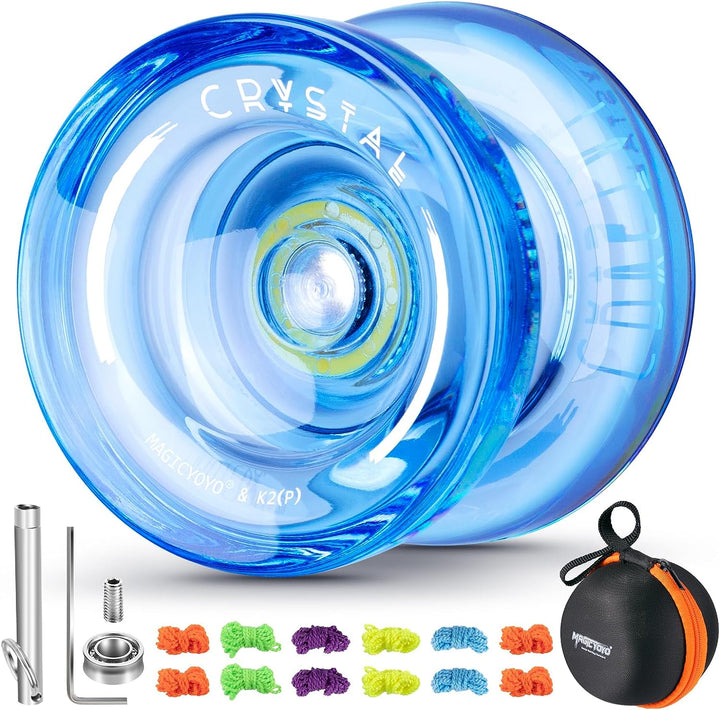 K2 Crystal Responsive Yoyo for Kids 8-12, Professional Fingerspin Trick Yoyo for Advanced, Dual Purpose Mode with Unresponsive Bearing+12 Yo Yo Strings+Yo-Yo Case Bag (Pink Purple Gradient)