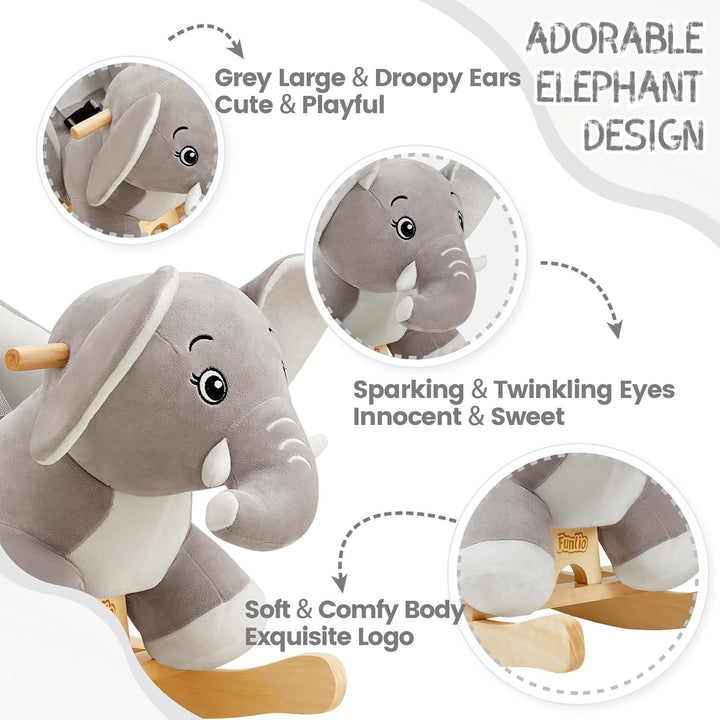 Elephant Baby Rocking Horse for Toddlers 6 Months to 3 Years, Cute & Graceful Grey Elephant Rocker for Baby Girl, Stuffed Plush Ride-On Rocking Animal, Easy to Assemble, CPC & CE Certified
