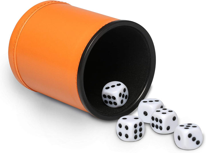 Felt Lined PU Leather Dice Cup Set with 6 Dot Dices (Black, Pack of 1)