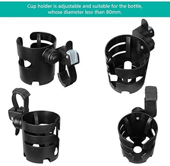 Stroller Cup Holder with Adjustable Strap, 360 Degree Rotatable Universal Cup Holder for Uppababy, Nuna, Doona Stroller, Drinks Holder for Wheelchair, Walker, Rollator