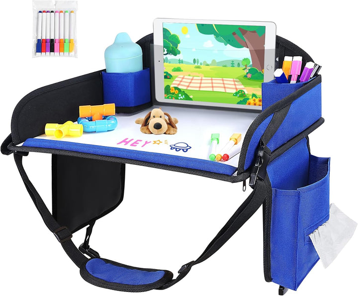 Kids Travel Tray for Car Seat, Toddler Road Trip Essentials with Drawing Kit, Travel Activities Must Haves (Black)