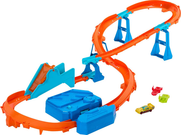 Toy Car Track Set, Deluxe Building Box with Motorized Booster, 1:64 Scale Vehicle, Speed Snap Track, Boosted Jump Speedway