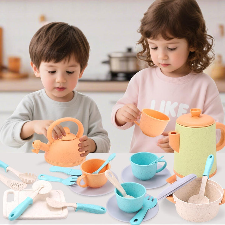 Play Kitchen Accessories, Pretend Play Kids Kitchen Playset Toys with Cookware Pots and Pans, Cooking Utensils, Afternoon Tea Toy Play Sets, Toys Gift for 3 4 5 Years Old Toddlers Girls Boys