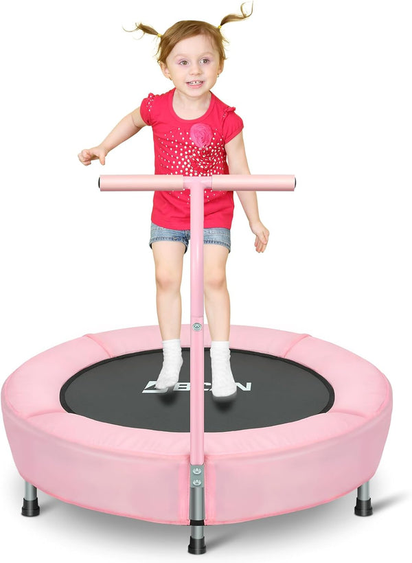 36'' Mini Folding Ages 2 to 5 Toddler Trampoline with Handle for Kids, Two Ways to Assemble the Handle, Indoor/Garden Toddlers Trampoline with Super Safe Cover for Toddlers