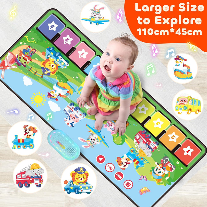 Piano Music Mat with 80 Sounds, Large Animal Car Touch Blanket Playmat Carpet Musical Toddlers Toys 1-3, Floor Keyboard Dance Sensory Educational Mat Boys Girls Gifts for 1 2 3 4 5 Years Old