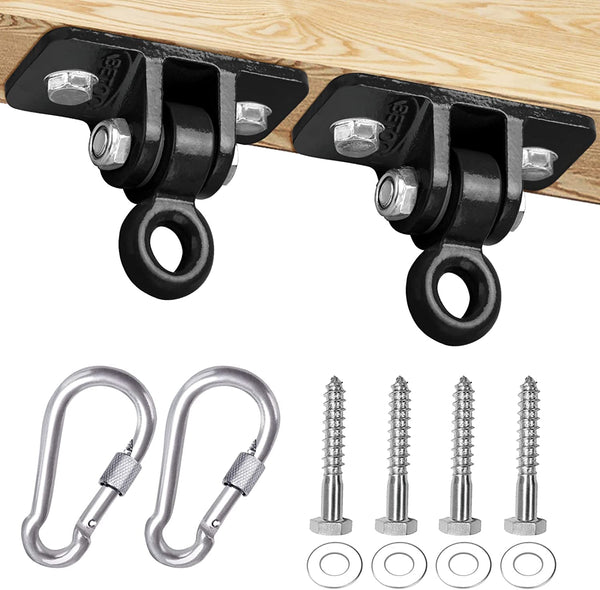 2400 Lb Capacity Heavy Duty Swing Hangers for Wooden Sets Playground Porch Indoor Outdoor & Hanging Snap Hooks Black of 2