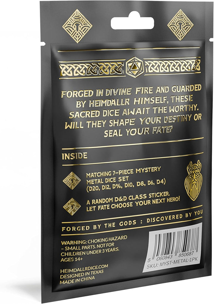 Mystery Metal DND Dice Set – 7Pc Blind Bag with Random Class & Funny DND Stickers – Metal Role Playing Dice for Dungeons and Dragons – Gift for D&D Players, Great for New Characters