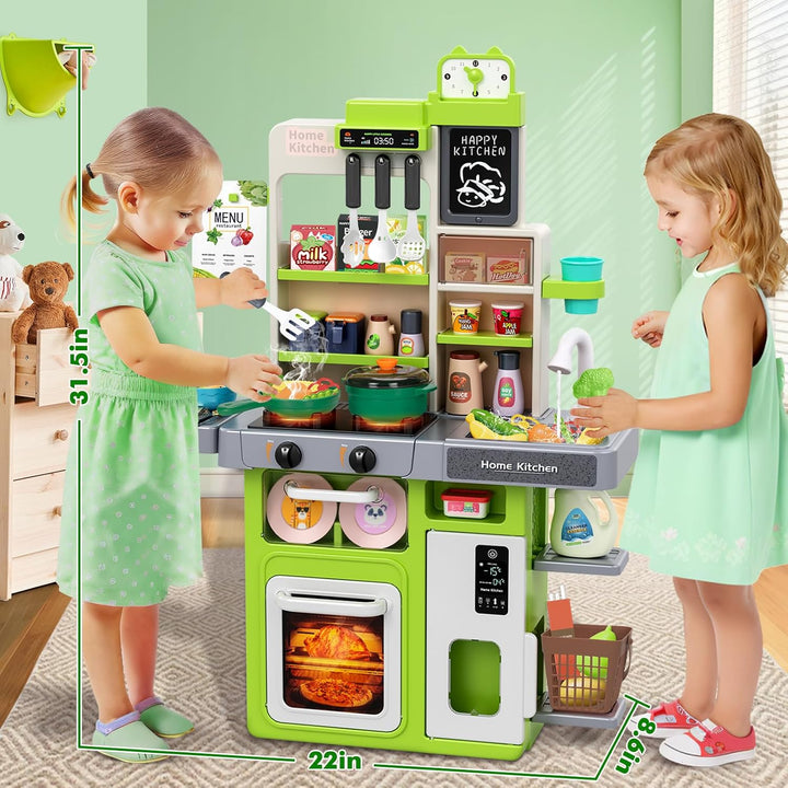 Kids Play Kitchen Set, Toddler Kitchen Playset with Sound & Light, Cooking Stove with Steam, Play Sink, Play Food Toy and Kitchen Accessories, Kitchen Toy for Kids Girls Boys (31.5 * 22 * 8.6In)