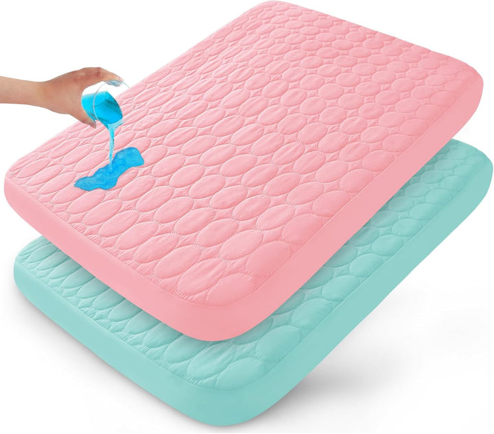 Pack and Play Sheets Fitted Quilted Waterproof Protector, 2 Pack Playard Mattress Pad Compatible with Graco Pack N Play, Mattress Cover Fits for Baby Playpen Mattress, Mini Crib, Gray & Navy Blue