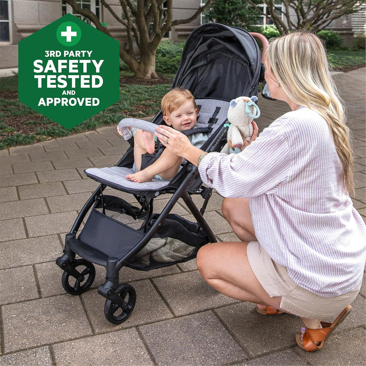 Ingenuity 3Dquickclose CS+ Compact Fold Stroller – Lightweight Stroller with Oversized Canopy, Extra-Large Storage and Compact Fold, Gray