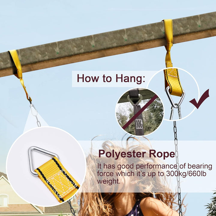 Swing Seat Support 660Lb with 68.9 Inch Anti-Rust Chains Plastic Coated 23.6 Inch Tree Hanging Straps and Locking Buckles Outdoor Playground Tree Swing-Green