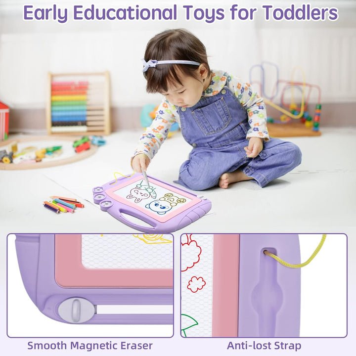 Magnetic Drawing Board Toddler Toys for Girls Gifts, Erasable Sketch Writing Doodle Pad Travel Games for Kids in Car, Early Education Learning Skill Development Toys for Kids Toddlers