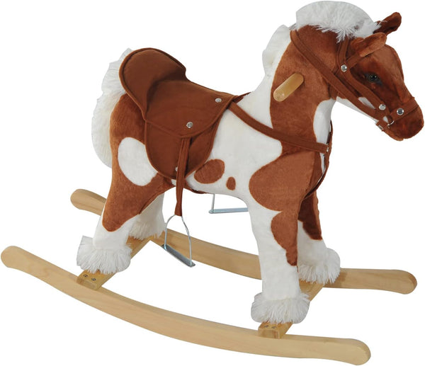 Wooden Toddler Rocking Horse, Kids Plush Ride on Horse Toy Animal Rocker with Nursery Rhyme Music Brown