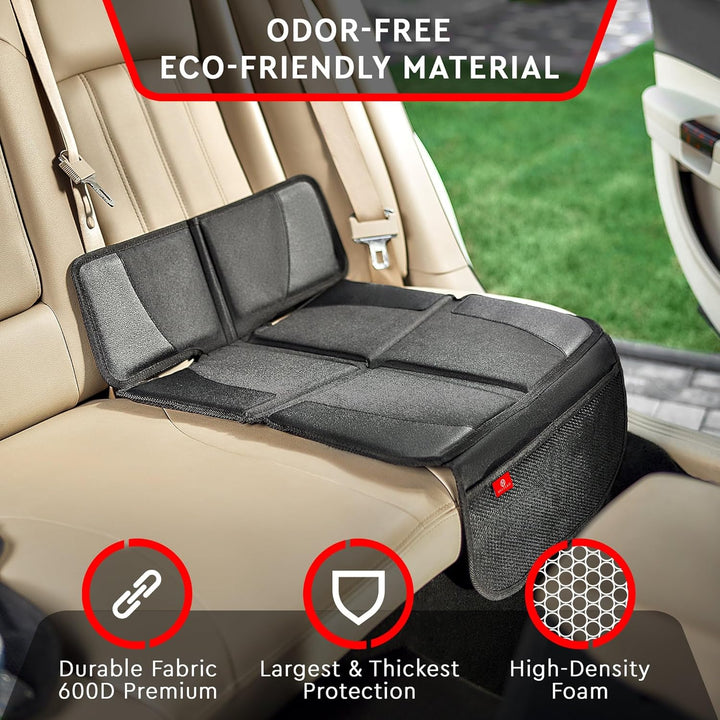 Carseat Protector with Thickest Padding, 2 Pack Auto Seat Pad from Waterproof & Stain Resistant for Child Baby , Kick Mat Material for Leather and Fabric Seat
