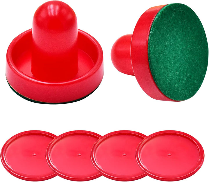 1 Set Mini Air Hockey Pushers and Air Hockey Pucks Great Goal Handles Pushers Goal Handles Paddles Replacement Accessories - 2 Red Air Hockey Pushers and 4 Red Pucks (60Mm)