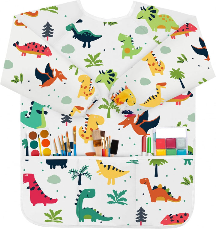 Smocks for Kids, Toddler Art Smock Artist Painting Aprons Waterproof Long Sleeve with 3 Pockets for Age 2-6 Years