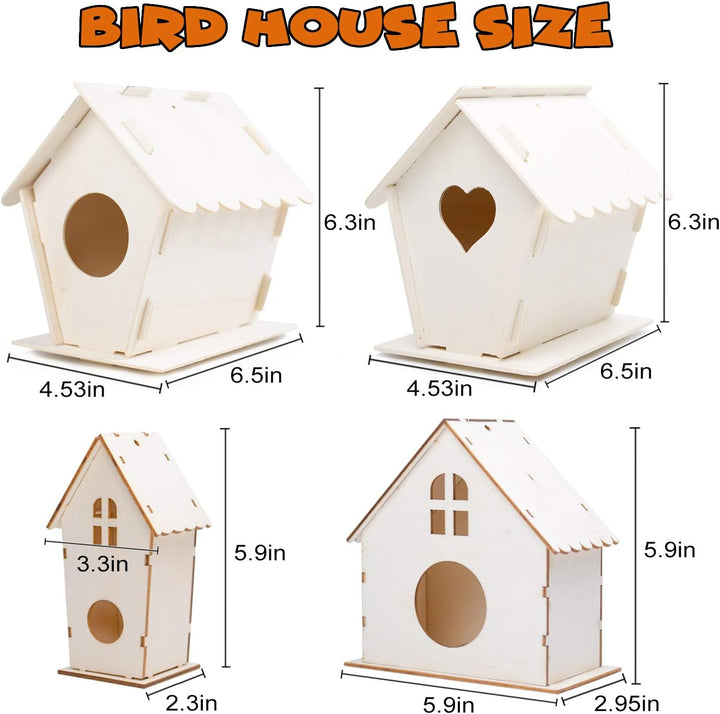 4 Pack Bird House Crafts for Kids Ages 5-8 8-12, Buildable DIY Birdhouse Kit for Children to Build, 3+ Summer Arts and Craft Projects with Paint, Boy Girl Gift Christmas