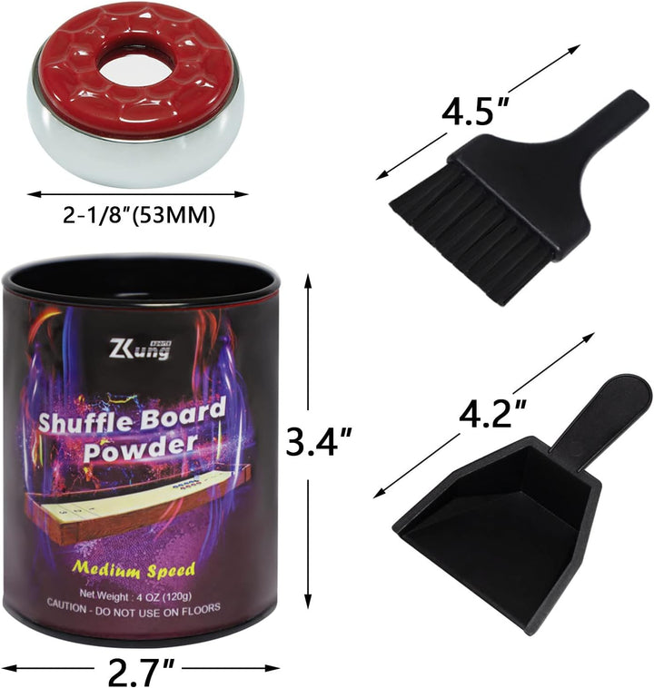 Shuffleboard Pucks and Sand Set - 2 1/8" Table Pucks with 2 Cans Wax, Mini Brush and Dustpan