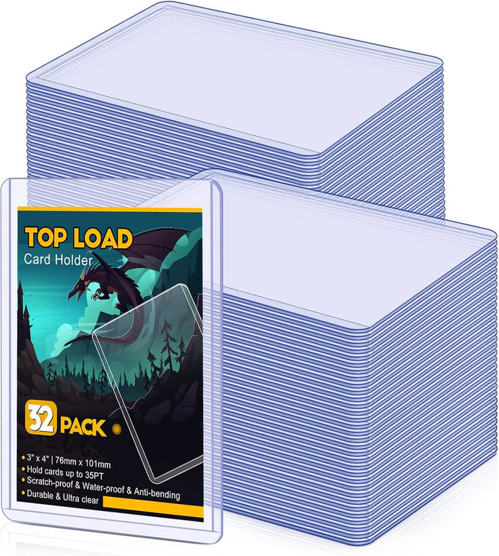 32 Count Topload Card Holder,  35PT Topload Card Protector, 3" X 4" Hard Plastic Card Sleeves, Baseball Card Protector, Rigid Toploading Card Case for Collectible Trading Sports Cards