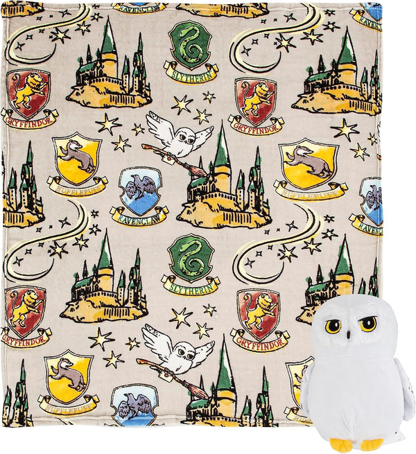 Character Hugger Pillow & Silk Touch Throw Blanket Set, Stuffed Animal for Kids, Newborn Snuggle Toy, 40" X 50", Harry Potter - Hedwig Magic