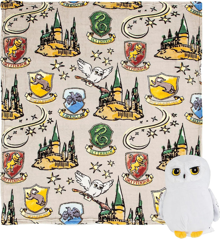 Character Hugger Pillow & Silk Touch Throw Blanket Set, Stuffed Animal for Kids, Newborn Snuggle Toy, 40" X 50", Harry Potter - Hedwig Magic