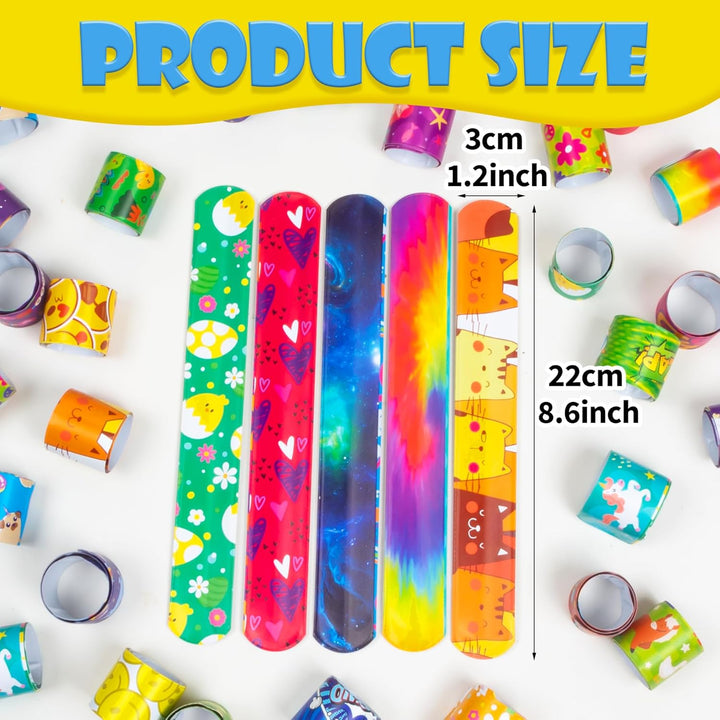 60 Pcs Slap Bracelets for Kids, 30 Styles Colorful Bulk Slap Wristbands - Animals Heart Galaxy Cute Slap Bracelets for Easter Party Favors Classroom Prizes Exchanging Gifts