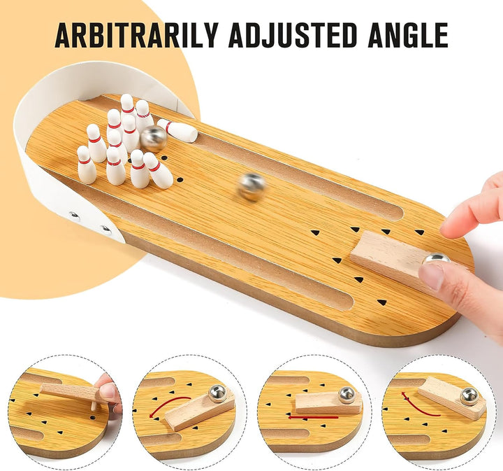 Mini Bowling Set, Wooden Tabletop Bowling Game Desk Toys Desktop Bowling Home Bowling Alleys, Desk Gifts for Coworkers, Fun Gag Gifts