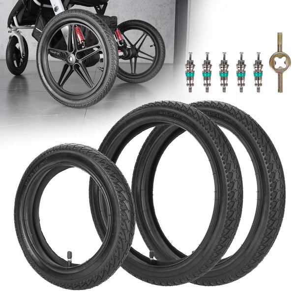 Front 12/12.5×1.75/2.125/2.25 and Rear 16×1.75/2.125 Tires and Tubes (1+2) Fit for 3-Wheeler Gear Jogging Troller Models (Both Single and Double Strollers) Including Revolution Se/Pro/Flex/Su/Ironman