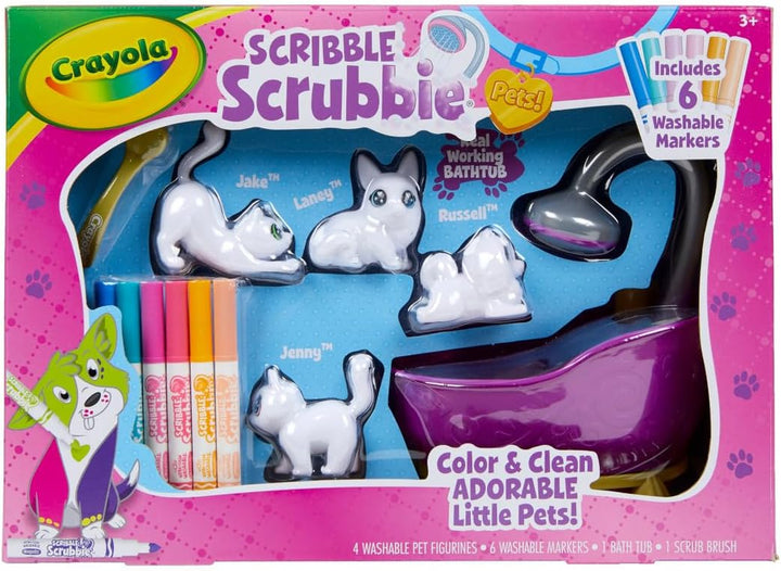 Scribble Scrubbies Tub Set (4 Pets), Washable Pet Care Toy, Coloring Animal Craft, Toys for Girls & Boys, Gifts for Kids, Ages 3+
