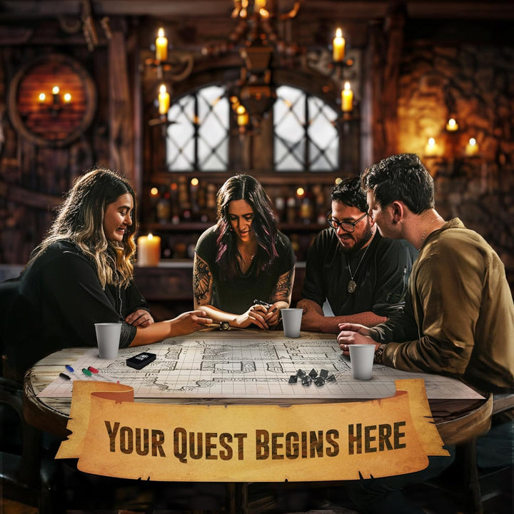 DND Map Starter Kit - 24” X 36", Wet/Dry Erase Battle Terrain Grid - Ultimate Tabletop Gaming Experience with Accessories