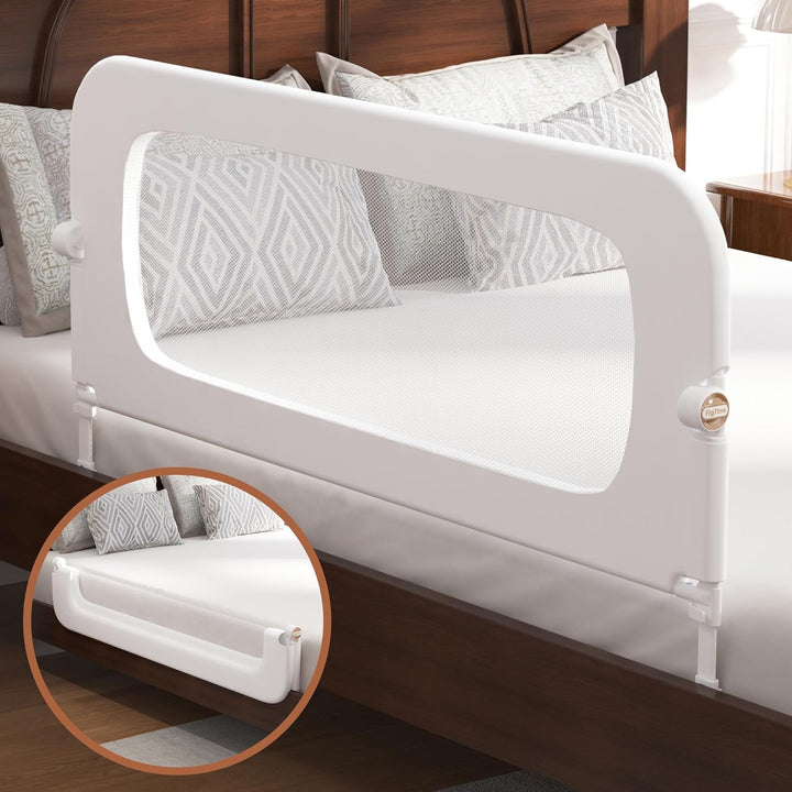 Bed Rail for Toddlers, Baby Bed Rail Guard for Kids, Toddler Bed Rails with Reinforced Anchor Fit, Height Adjustable & Foldable Bed Rail Guard for Twin, Full, Queen & King Beds (White, 32IN)