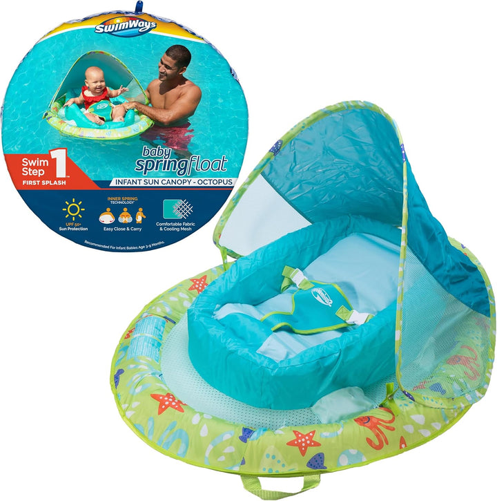 Infant Spring Float, Baby Pool Float with Canopy & UPF Protection, Swimming Pool Accessories for Kids 3-9 Months, Shark