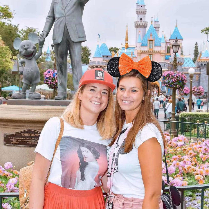 Mouse Ears, Sequin Mouse Ears Headband for Girls Women Halloween Birthday Party (Orange Bow)