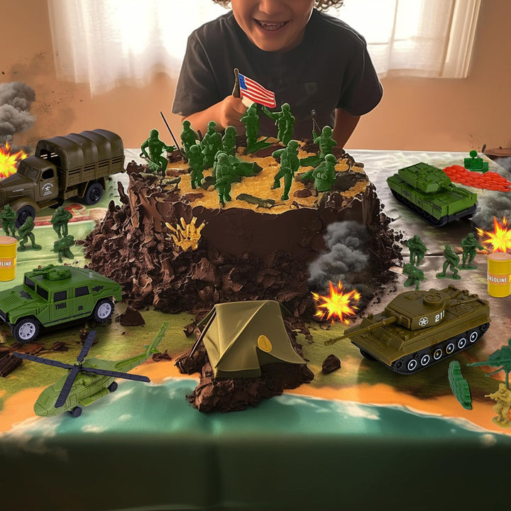 Army Men Playset with Plastic Army Men Action Figures, Military Toys with Mat, Toy Soldiers for Boys with Green Tanks, Army Toys for Boys Age 4-8-12