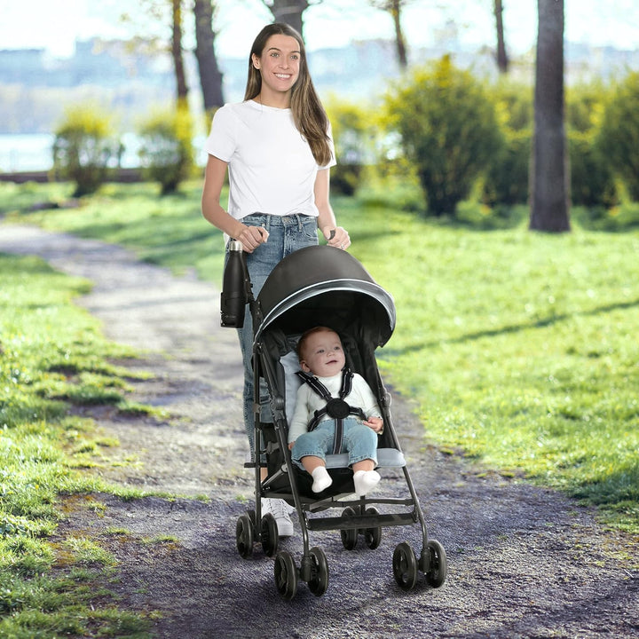 Jeep Adventureglyde Stroller by  - Lightweight Travel Stroller with Smoothest Ride & Compact Fold, 3-Position Recline, Extra Large Storage Basket, Black/Grey