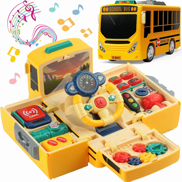 School Bus Toy with Sound and Light, Simulation Steering Wheel, Toddlers School Bus with Music Education, Gift for 1-3-5 Boys & Girls