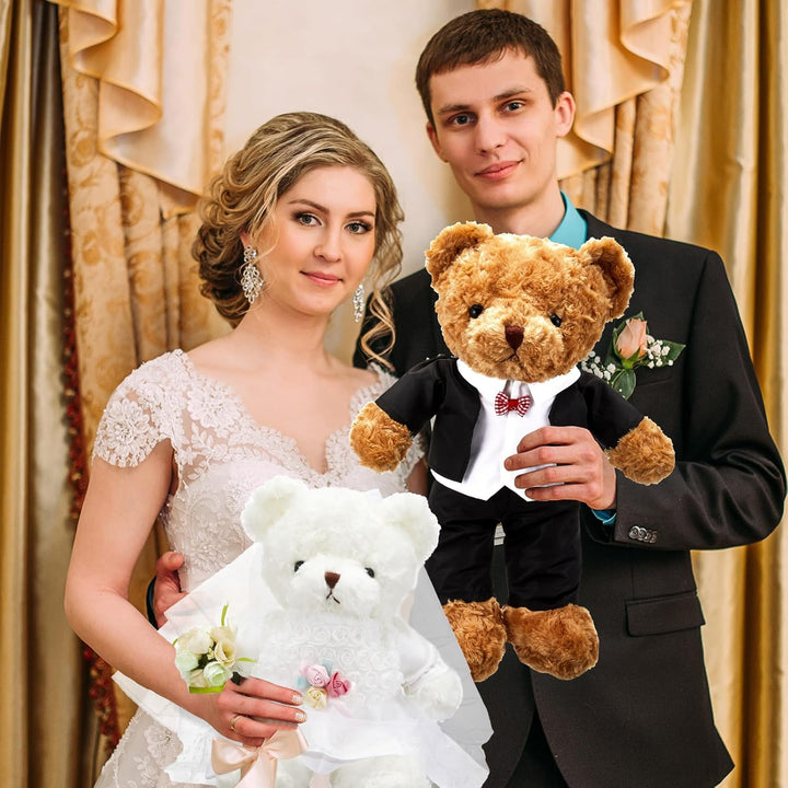 2 Sets Bear Clothes Include Outfits of Groom'S Tuxedo Suit and Bridal Dress Set, the Bear Is Not Included, Suitable for 14-16 Inch Stuffed Animal Clothes