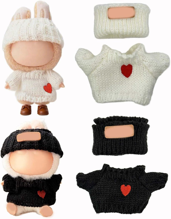 Doll Clothes Compatible with Labubu 2 Set Outfits(4 Pieces), Adorable 17Cm/15Cm Handcrafted Crochet Doll Clothes Ropa Designer Accessories for La Bubu,Hat & Sweaters (Blue &Gray)