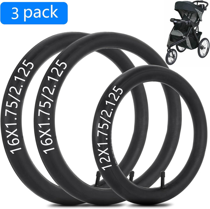 16" Back & 12.5" Front Replacement Inner Tubes 16 X 1.75/2.15 & 12.5 X 1.75/2.15 Compatible with Jogging Revolution Baby Jogger Summit X3 Schwinn Stroller Butyl Rubber Heavy Duty Tube 3 Pack