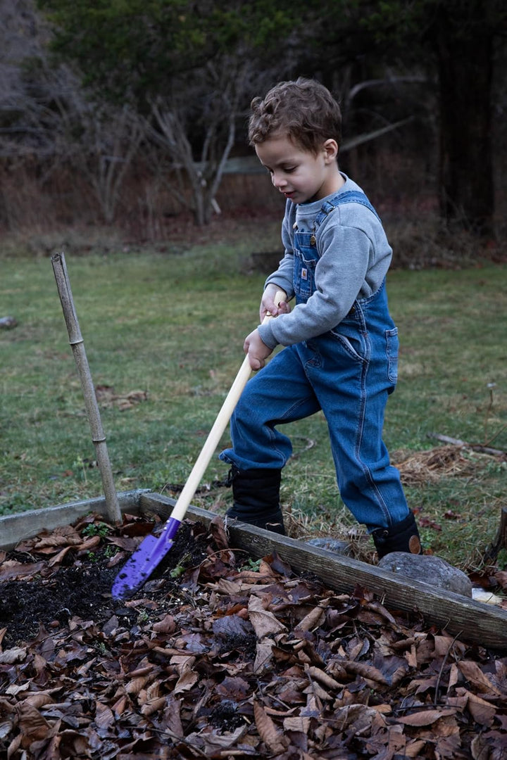 Justforkids Kids Garden Tool Set Toy, Rake, Spade, Hoe and Leaf Rake, Reduced Size , Made of Sturdy Steel Heads and Real Wood Handle, 4-Piece, Multicolored, 5Yr+