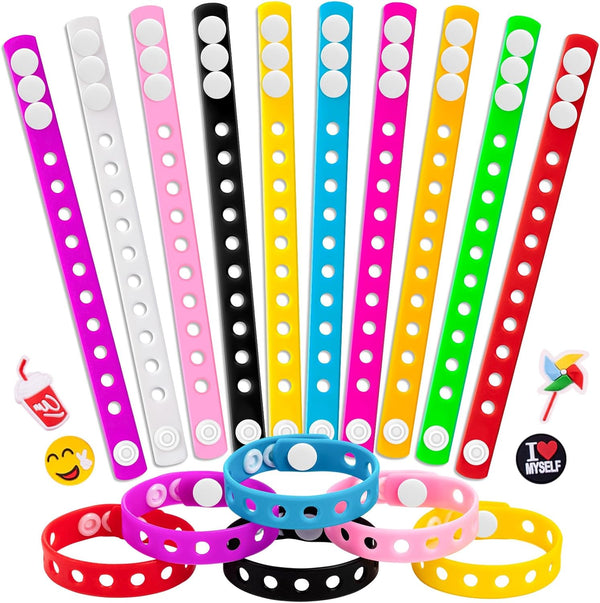 20 Pcs Silicone Charm Bracelets, 8 Inch Bracelets Bulk Band for Kids, Silicone Wristbands Adjustable Rubber Bracelets Hold the Shoe Charms for Students Gift