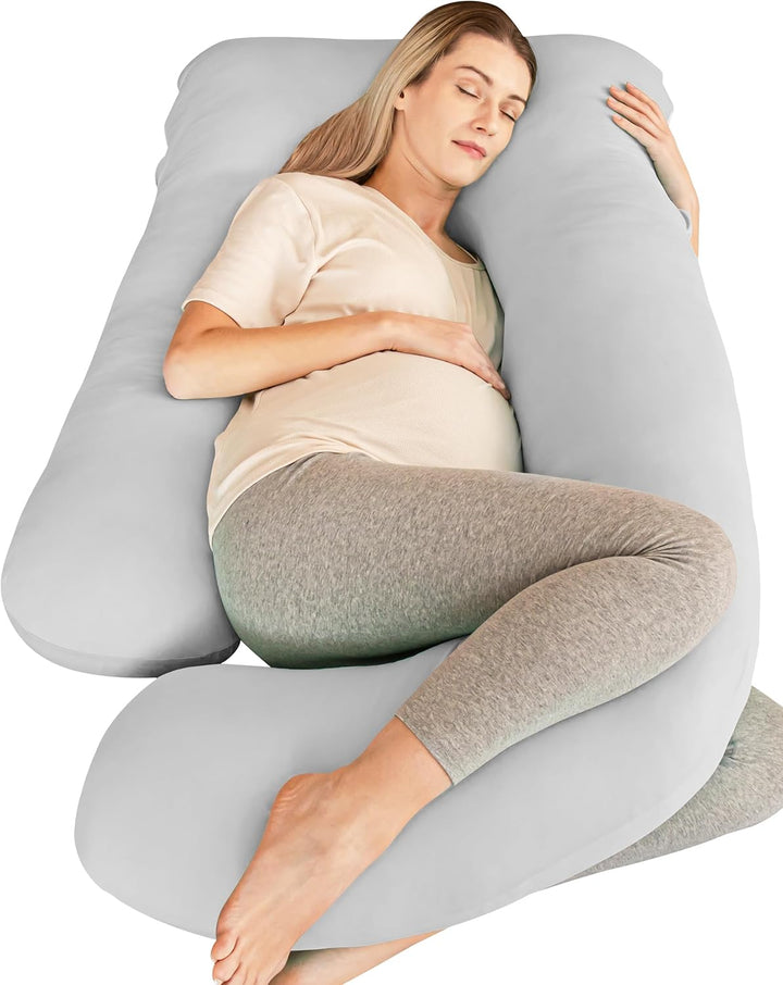 Pregnancy Pillows, Soft U-Shape Maternity Pillow with Removable Cover - Full Body Pillows for Adults Sleeping - Pregnancy Must Haves - Jumbo 57 Inch - Grey