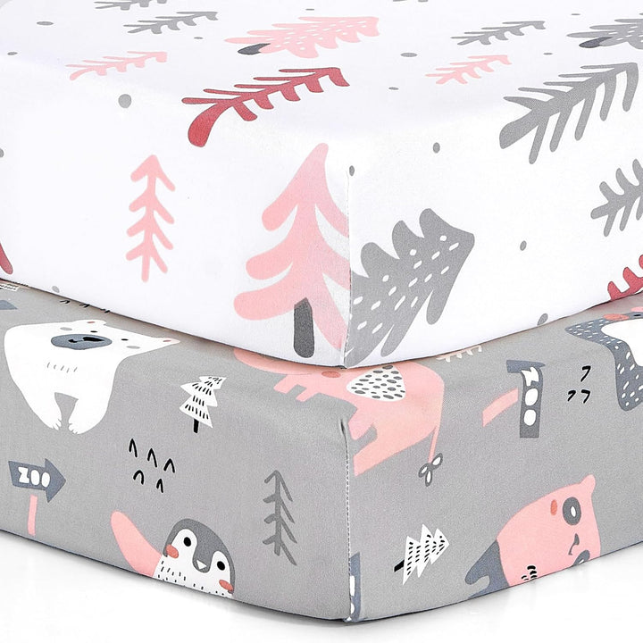 Pack N Play Sheets,  2 Pack Mini Crib Sheets,Stretchy Portable Fitted Playard Sheet Set, Convertible Playard Mattress Cover,Ultra Soft Breathable Material,Elephant Whale