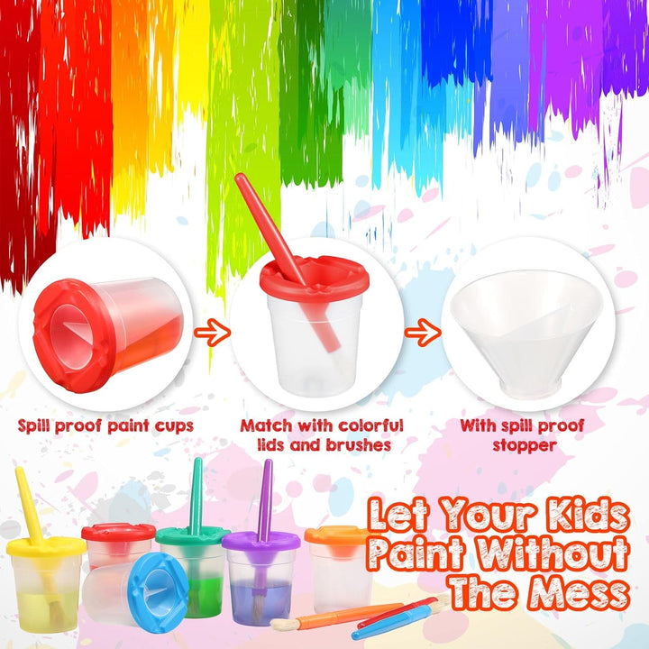 40 Pieces Paint Cups with Lids for Kids Toddler No Spill Paint Cups with Brushes Acrylic Washable Spill Proof Painting Containers for Art Supplies Kids Early Learning Watercolor