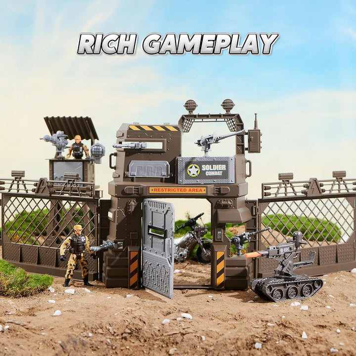 Military Base Toys Set Including Army Vehicles, Army Men Action Figures and Weapon Gear Accessories Military Combat Toys