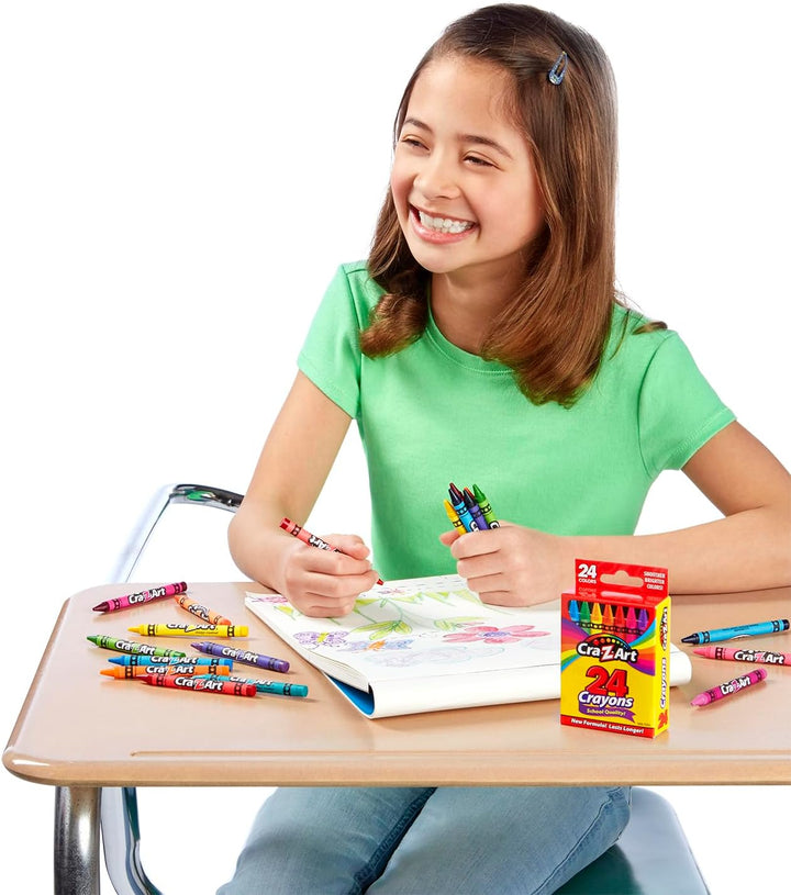 24Ct Crayons Pack, Perfect Back to School Essential, Art Supplies for Coloring Fun, Ages 3 and Up