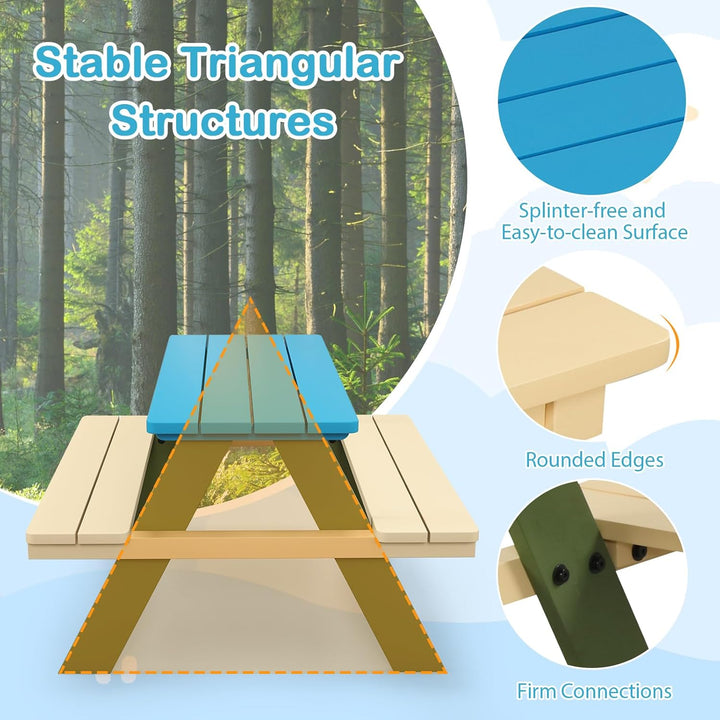 Kids Picnic Table, Acacia Wood Kids Outdoor Table with Benches, Toddler Patio Furniture Set for Backyard, Garden, Lawn, Gift for Boys Girls 3+ (Green)